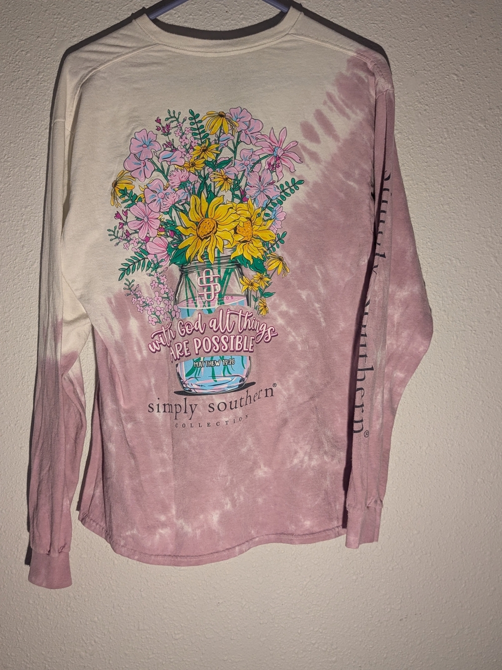 Simply Southern  Long-Sleeve Tie-Dye Floral Tee - Pink Large